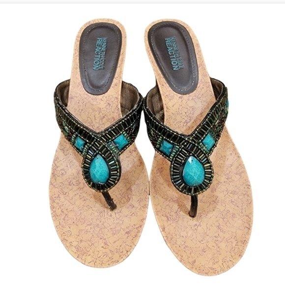 Kenneth Cole Reaction thong Sandal Size 8.5 brown green - Picture 1 of 11
